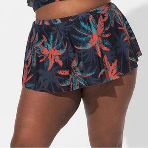 High Rise High-Low Swim Skirt With Brief size 2 black with palms